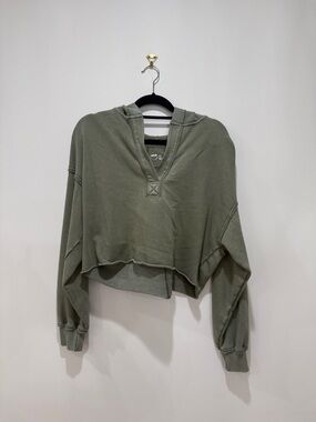 aerie Olive Green Cropped Hoodie